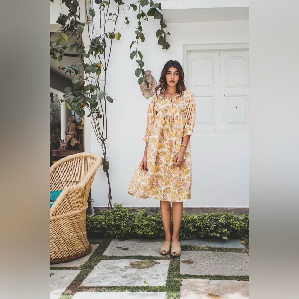 VOLOSHIN Goa Beach Tunic in Goldenrod Parlour Floral Size Large ALTERED